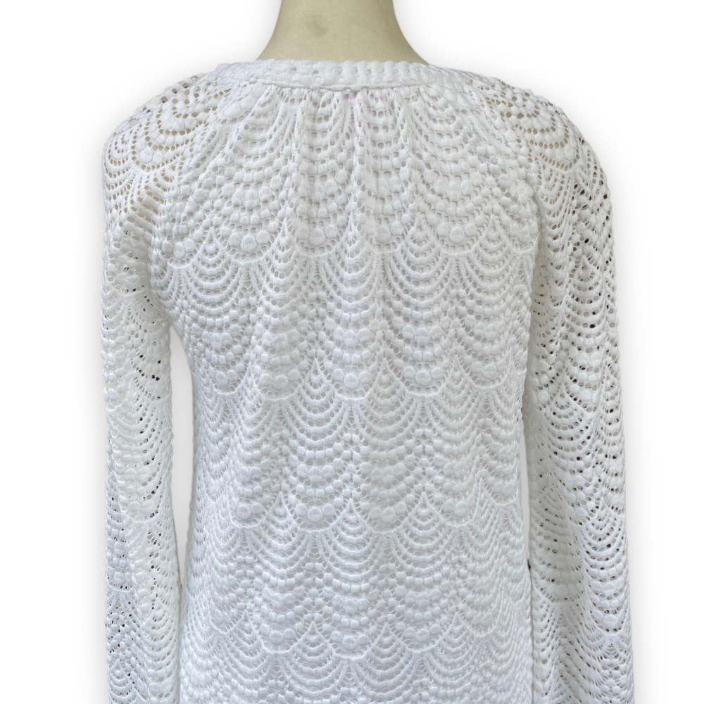 LILLY Pulitzer Sea Isle White Scallop Lace Bell Sleeve Shift Dress - Picture 9 of 16